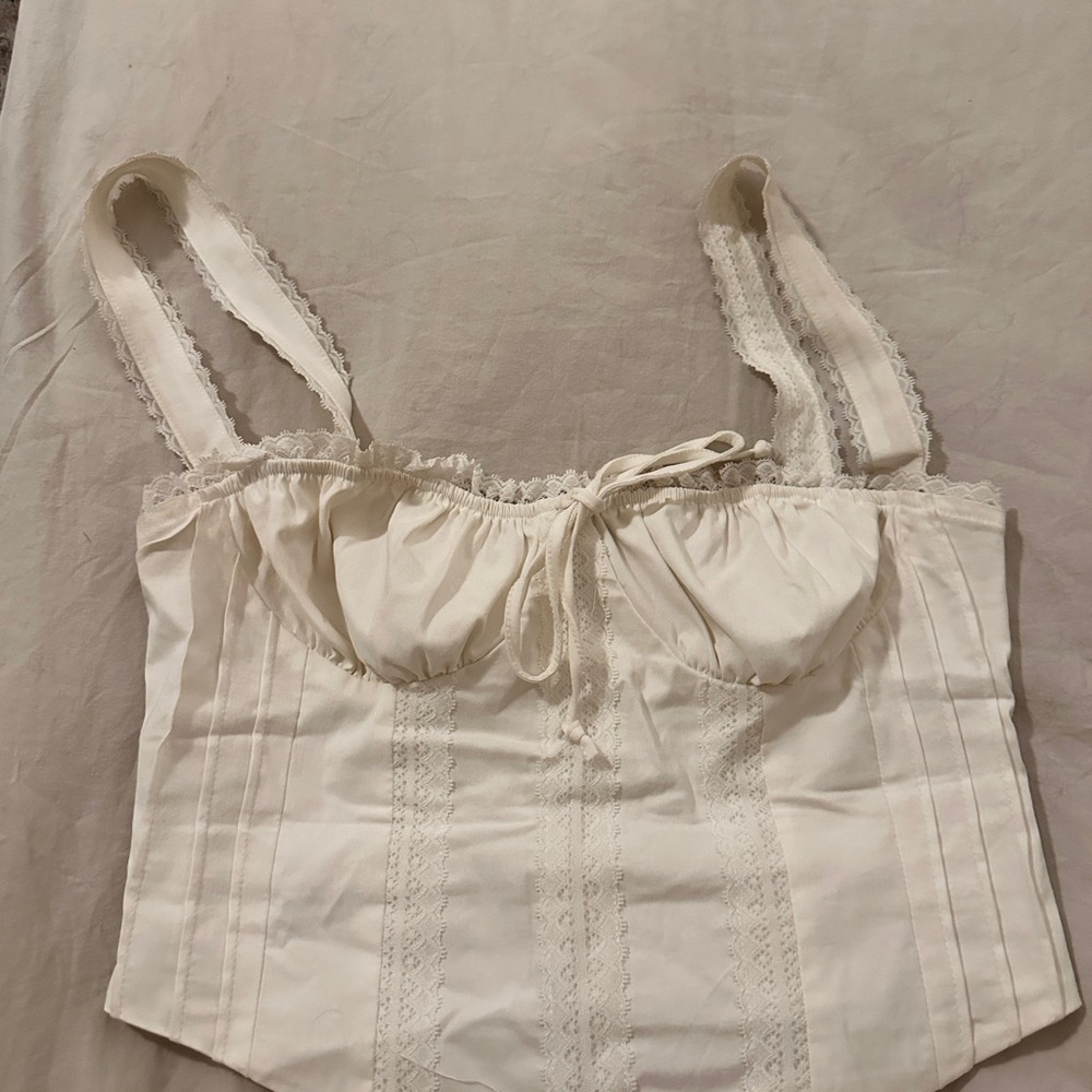 Beverly and Beck White Lace Trim Corset Top